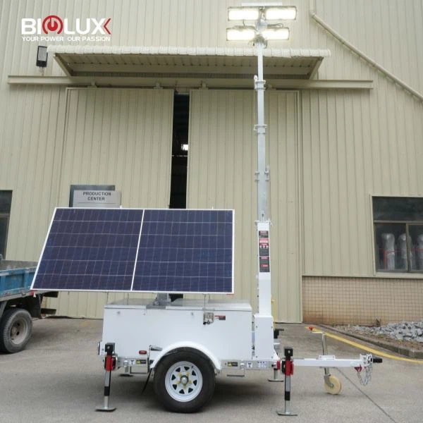 Mobile HiSOLO Solar Security Lighting Trailer With 9m Telescopic Mast