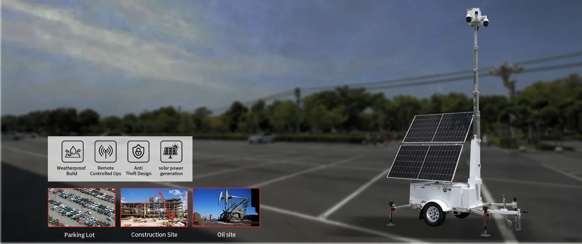 Biglux Solar Surveillance Trailer for Remote & Security - Home Banner with Solar Powered CCTV for Jobsite, Parking Lot, and Event Security