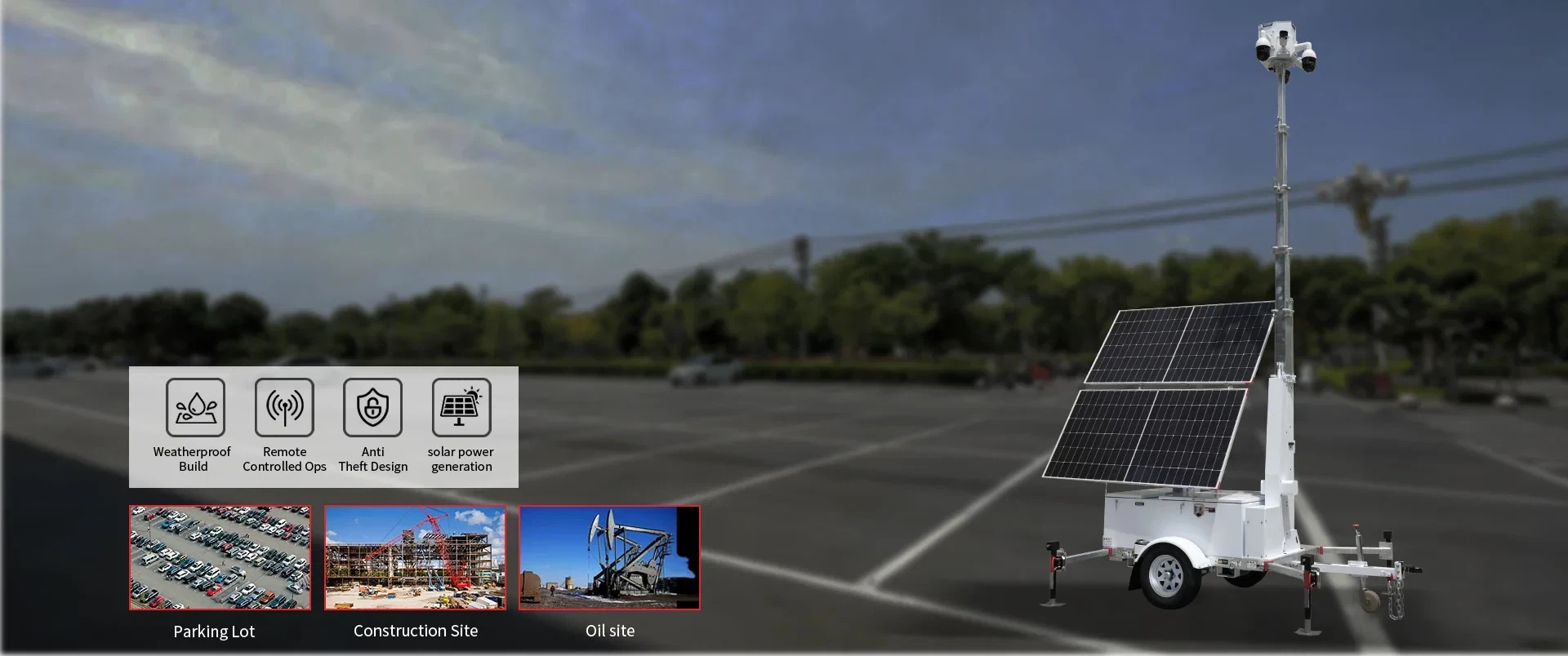 Biglux Solar Surveillance Trailer for Remote & Security - Home Banner with Solar Powered CCTV for Jobsite, Parking Lot, and Event Security