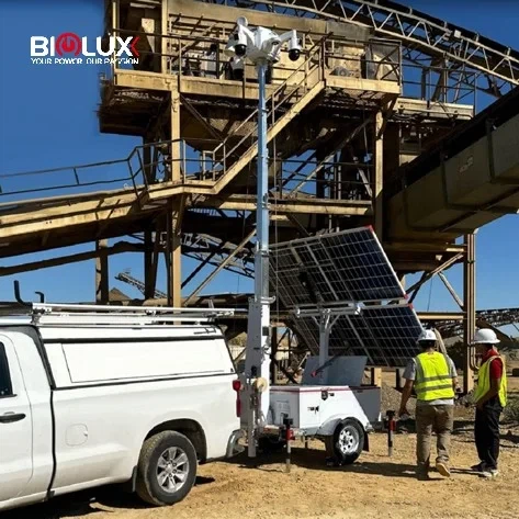 BIGLUX Mobile Solar CCTV Tower in Empty Commercial Parking Lot for 24/7 Security