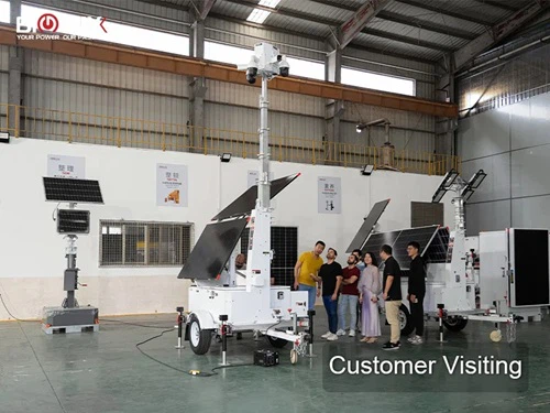 biglux customer visiting factory for solar security trailer production inspection