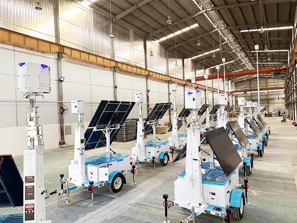 Biglux Solar Surveillance Trailers in Factory Production Line - FAQ Image for Mobile Solar Powered CCTV Security Solutions