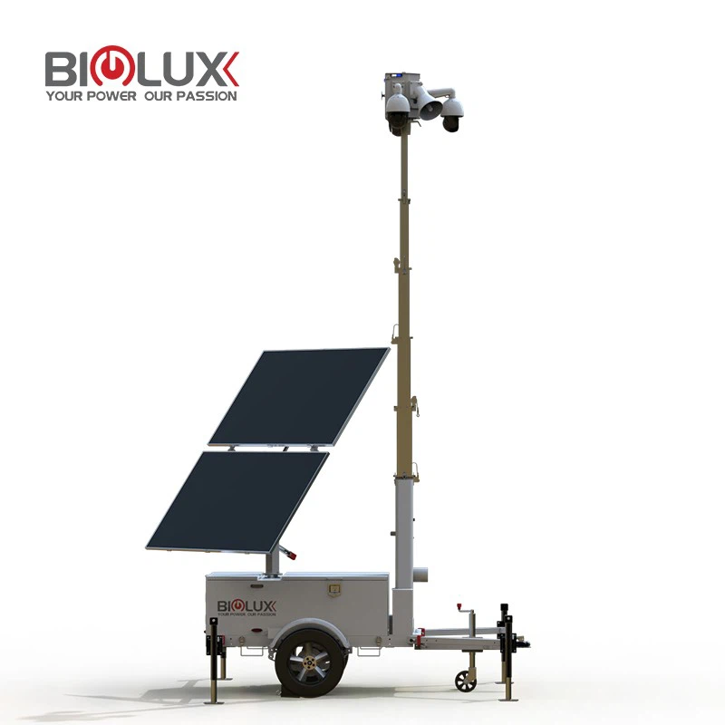 Mobile Solar Surveillance Tower With 4G Camera Trailer-Mounted, Off-Grid Security