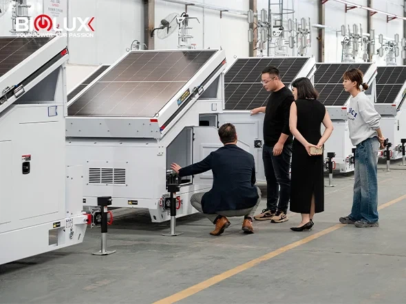Biglux Solar Surveillance Trailers in Factory Production Line - FAQ Image for Mobile Solar Powered CCTV Security Solutions
